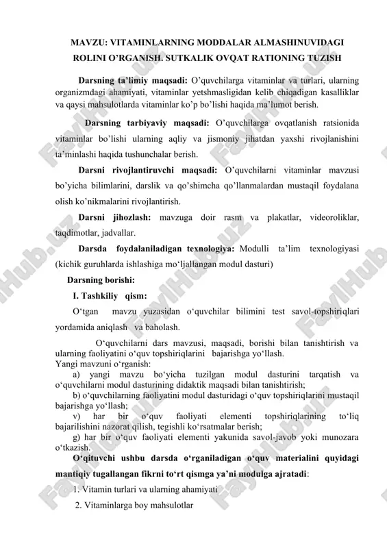 vitaminlarning moddalar almashinuvidagi roli — DOCX