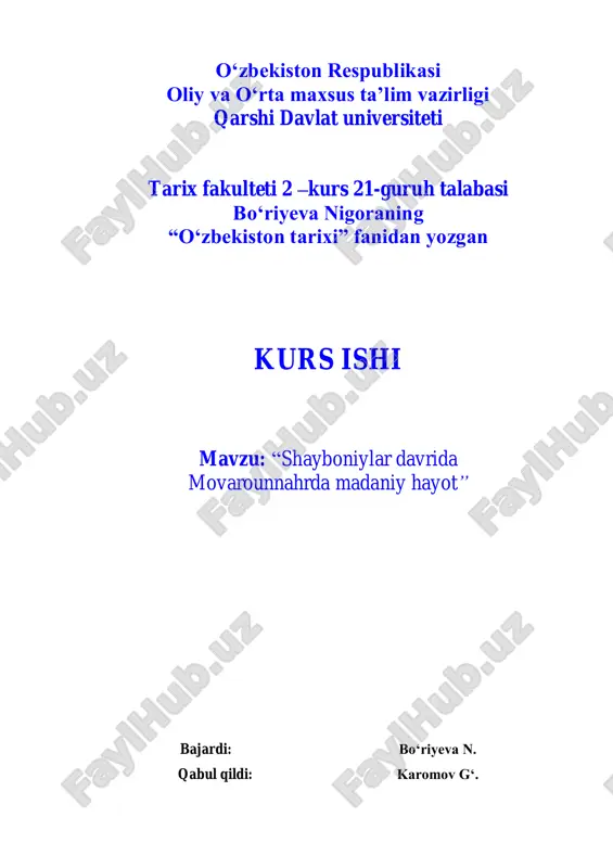 shayboniylar davrida movarounnahrda madaniy hayot — PDF