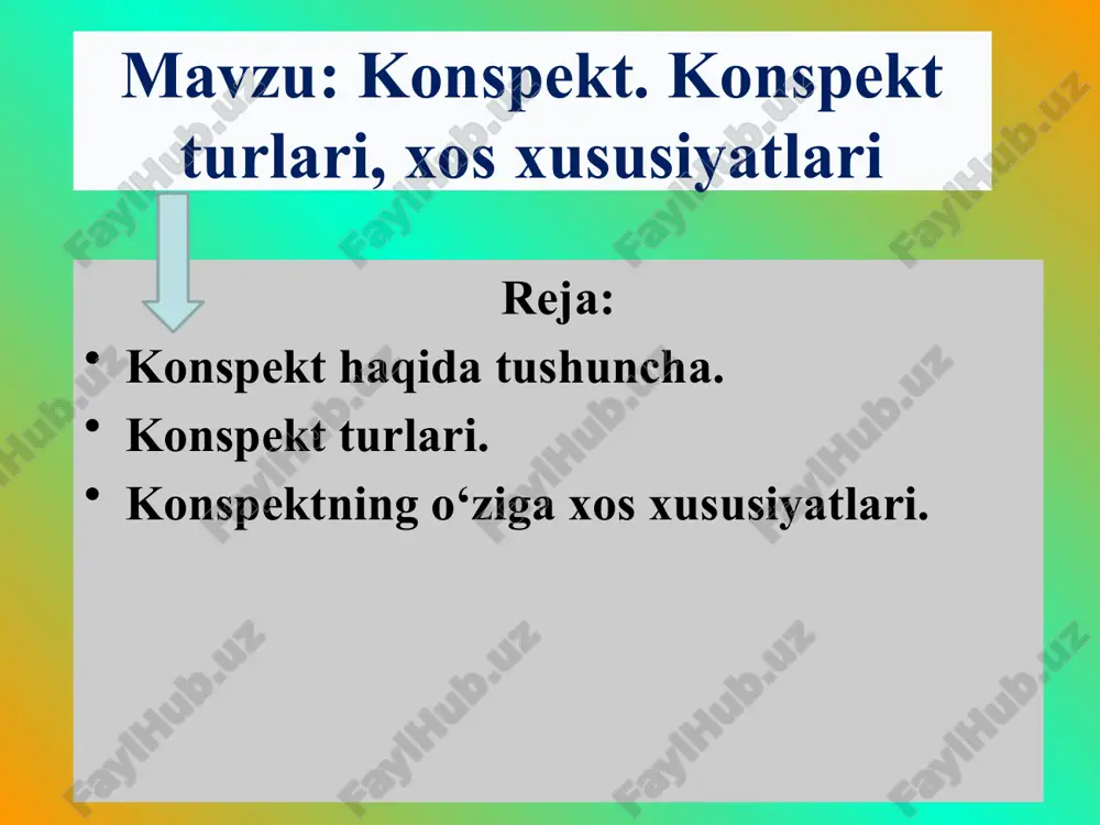 konspekt va uning turlari — PPTX