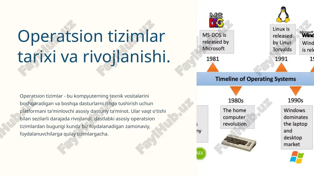 operatsion tizimlar tarixi va rivojlanishi. — PPTX