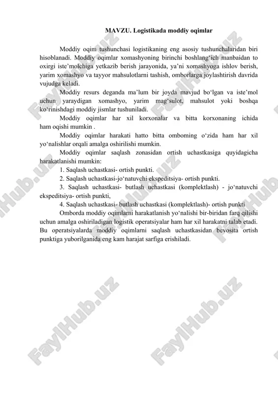 logistikada moddiy oqimlar (qisqacha) — DOCX