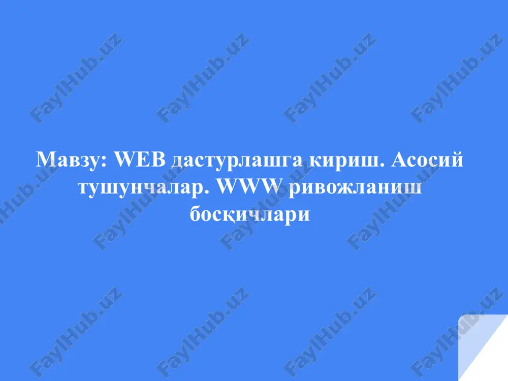 web dasturlashga kirish. asosiy tushunchalar. www rivojlanish bosqichlari — PPTX
