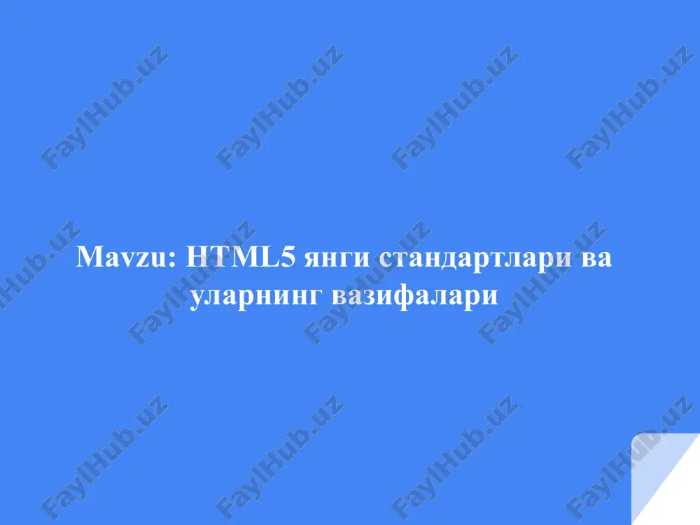 html5 yangi standartlari va ularning vazifalari — PPTX