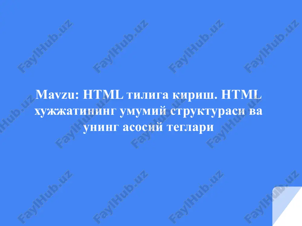 html tiliga kirish. html xujjatining umumiy strukturasi va uning asosiy teglari — PPTX