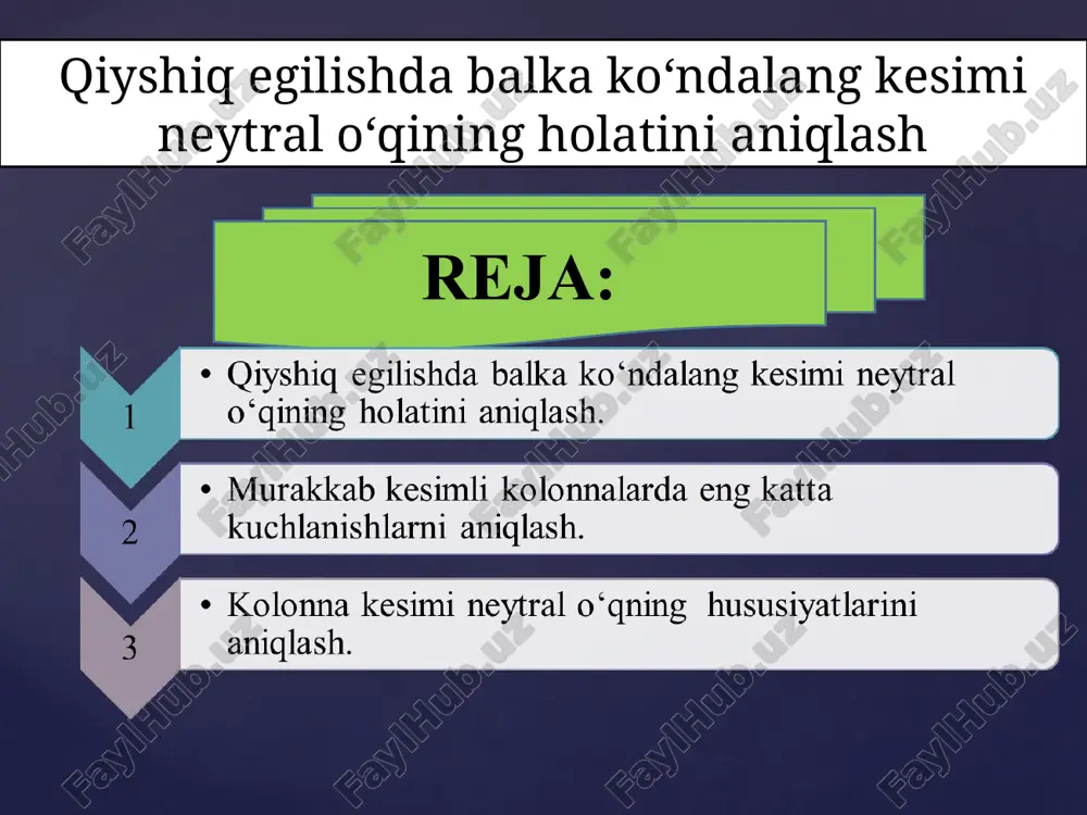 qiyshiq egilishda balka ko‘ndalang kesimi neytral o‘qining holatini aniqlash — PPT