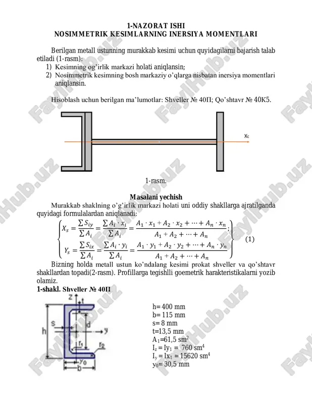nosimmetrik kesimlarning inersiya momentlari — PDF