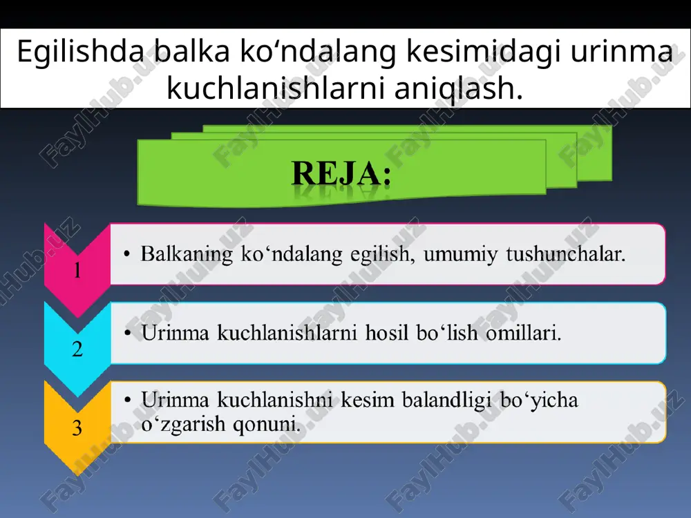 egilishda balka ko‘ndalang kesimidagi urinma kuchlanishlarni aniqlash. — PPT