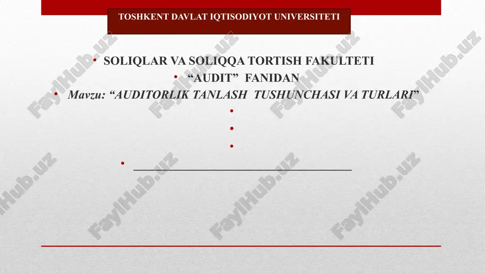 auditorlik tanlash tushunchasi va turlari — PPTX