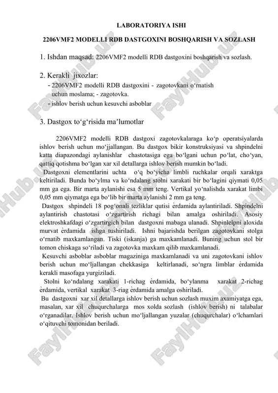 2206vmf2 modelli rdb dastgoxini boshqarish va sozlash — DOCX