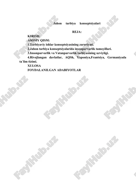 jahon tarbiya konseptsiyalari — DOCX