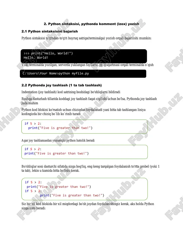 python sintaksisi, pythonda komment (izox) yozish — PDF
