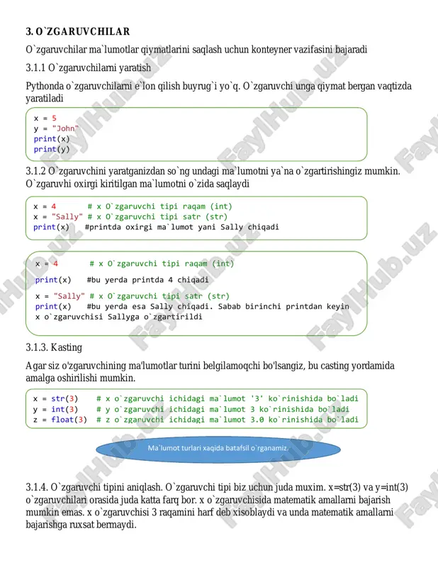3. pythonda o`zgaruvhilarni e`lon qilish — PDF