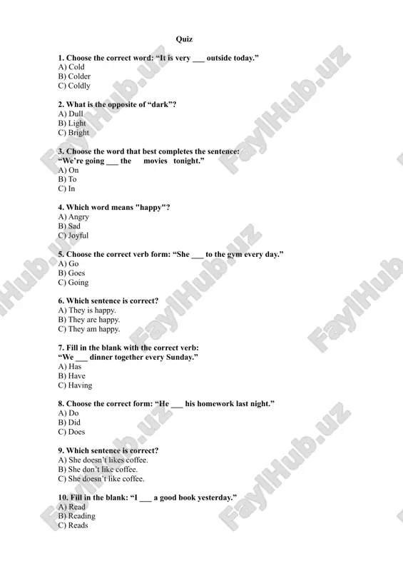foundation english quiz — DOCX