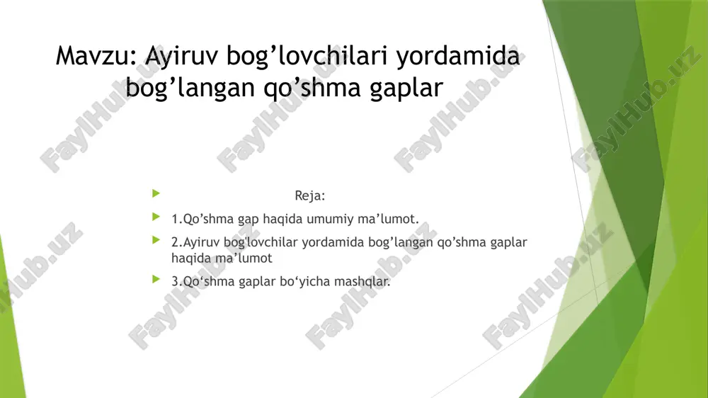 ayiruv bog’lovchilari yordamida bog’langan qo’shma gaplar — PPTX