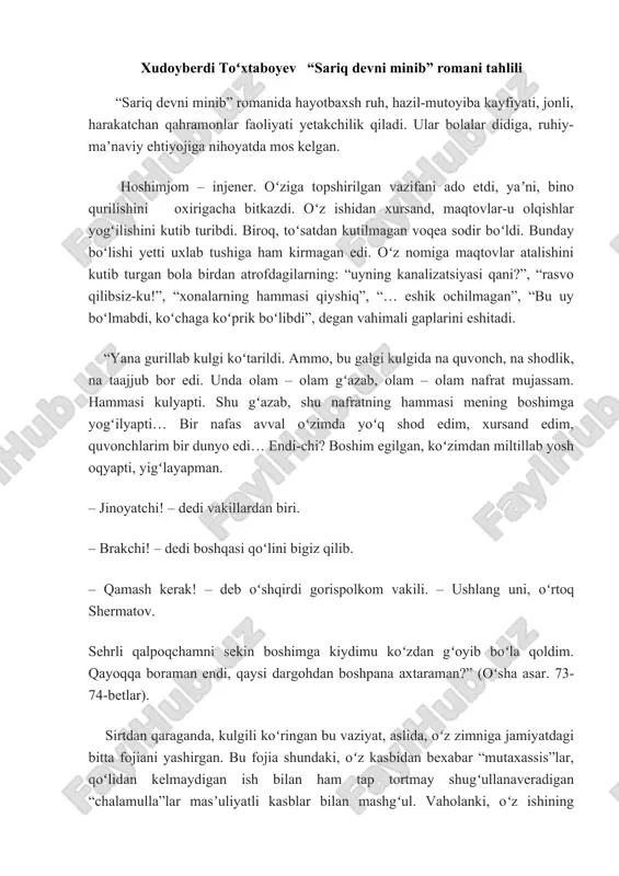 xudoyberdi toʻxtaboyev “sariq devni minib” romani tahlili — DOCX