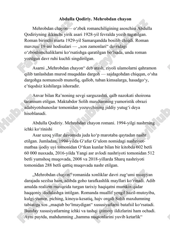 abdulla qodiriy. mehrobdan chayon — DOCX