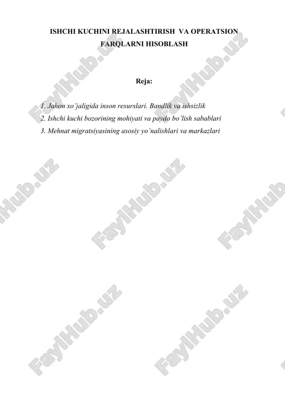 ishchi kuchini rejalashtirish va operatsion farqlarni hisoblash — DOCX