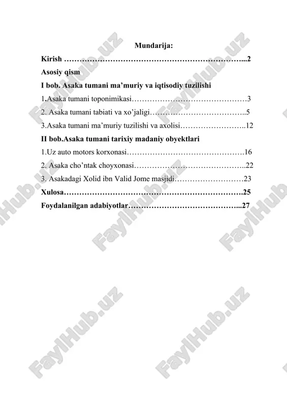 asaka tumani ma’muriy tuzilishi va axolisi, hamda ishlab chiqarish iqtisodiyoti — DOCX