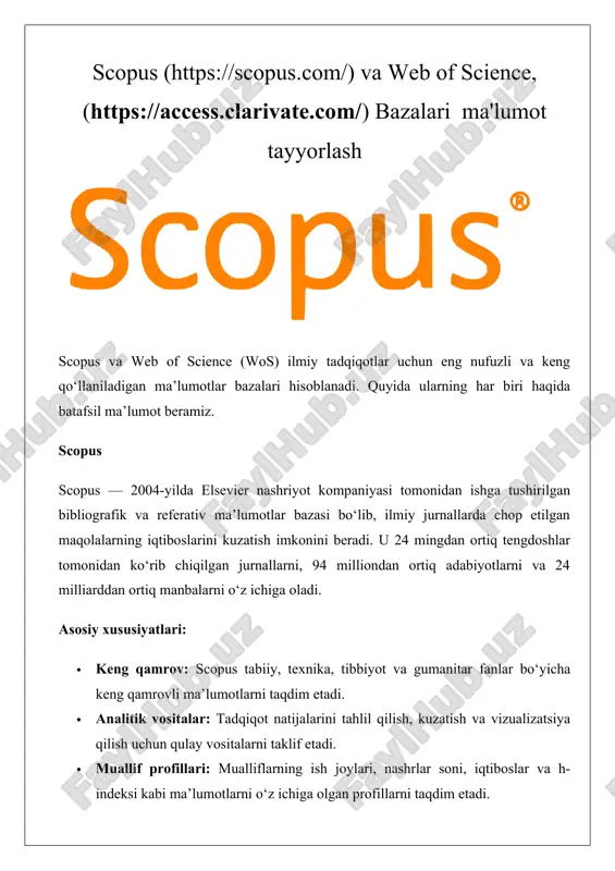 scopus httpsscopus.com va web of sciencehttpsaccess.clarivate.com bazalari ma'lumot tayyorlash — DOCX