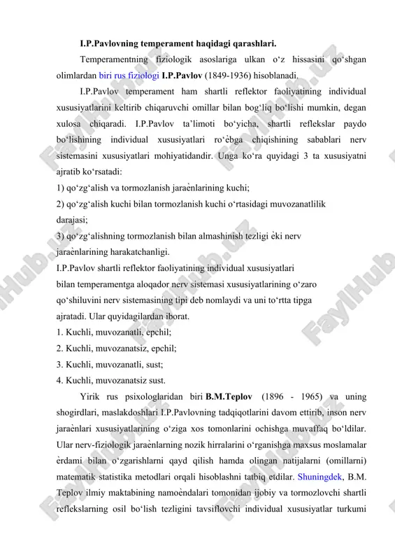 i.p.pavlovning temperament haqidagi qarashlari. — DOCX
