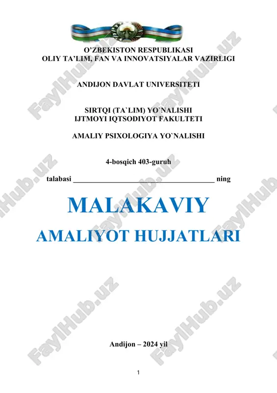malakaviy amaliyot hujjatlari betlik — DOC