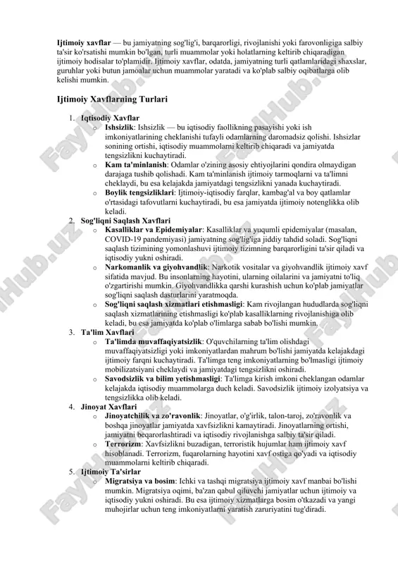 ijtimoiy xavflar va ularning oqibatlari — DOCX