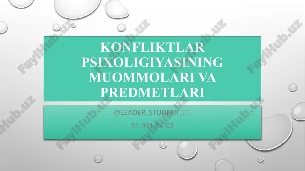konfliktlar psixoligiyasining muommolari va predmetlari — PPTX