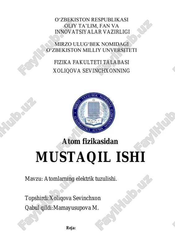 atomlarning elektrik tuzulishi — PDF