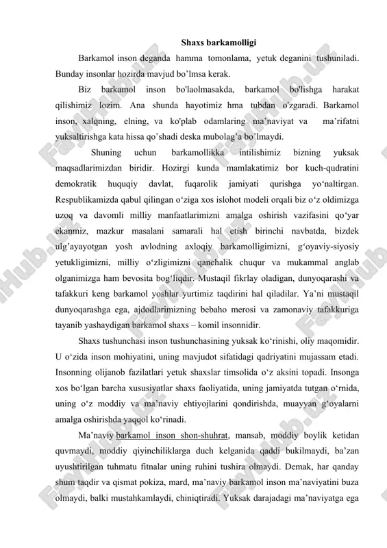 shaxs barkamolligi — DOCX