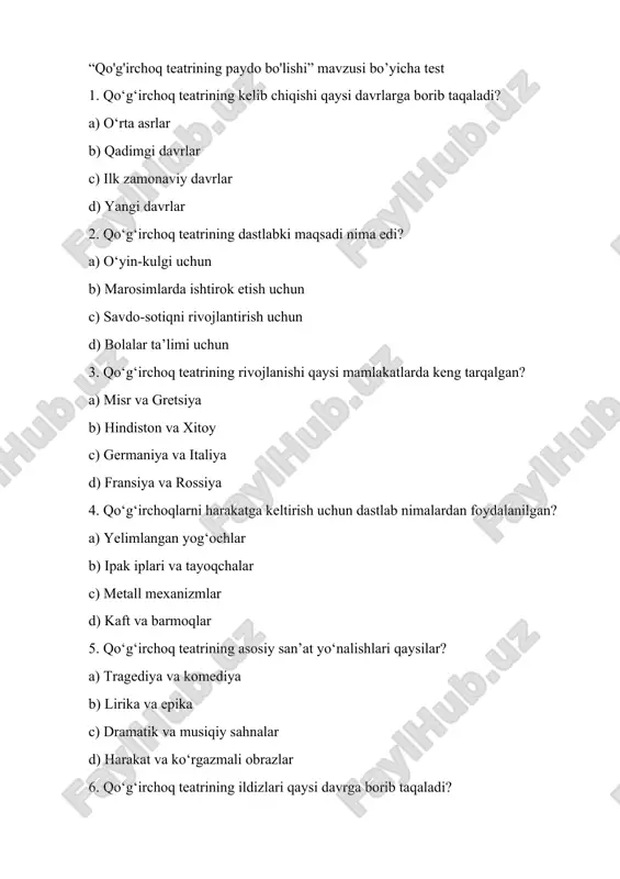 qo'g'irchoq testri — DOCX