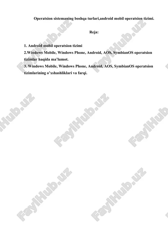 operatsion sistemaning boshqa turlari,android mobil operatsion tizimi — DOC