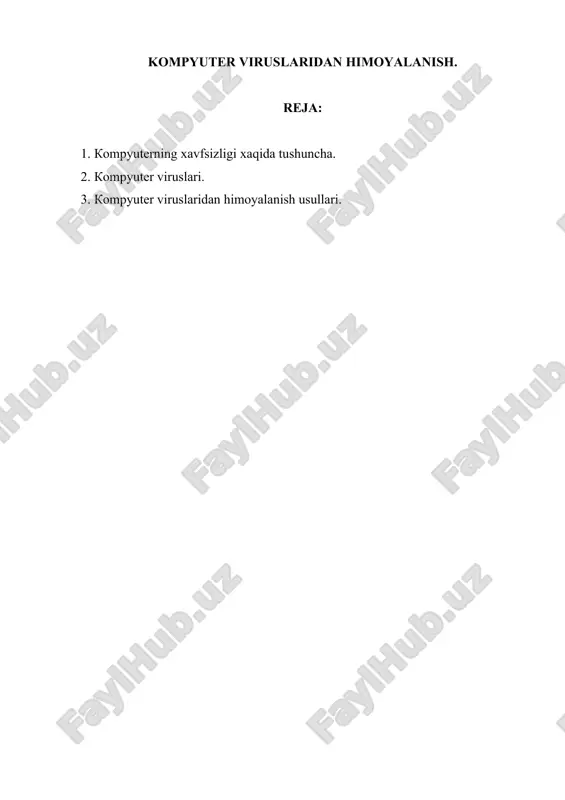 kompyuter viruslaridan himoyalanish — DOC