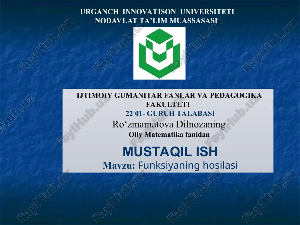 funksiyaning hosilasi — PPT