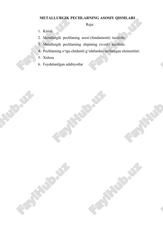 metallurgik pechlarning asosiy qismlari — DOCX