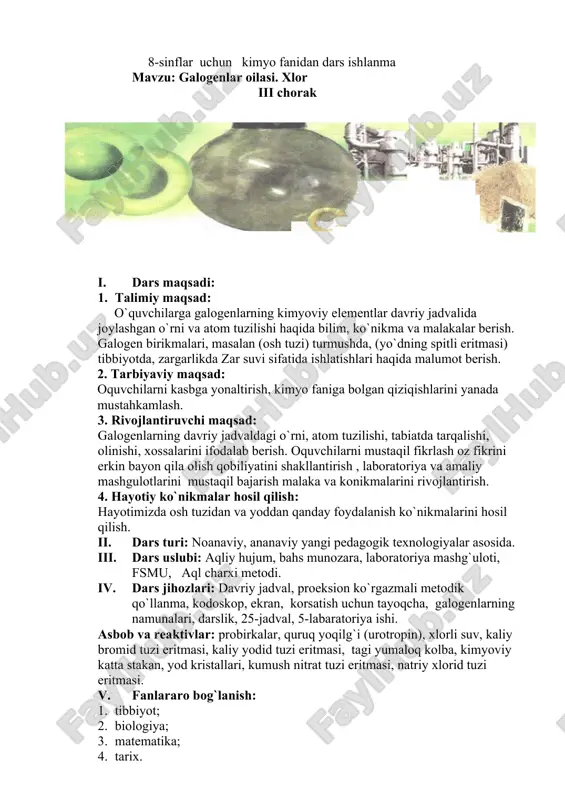 galogenlar ochiq dars 8-sinf — DOC