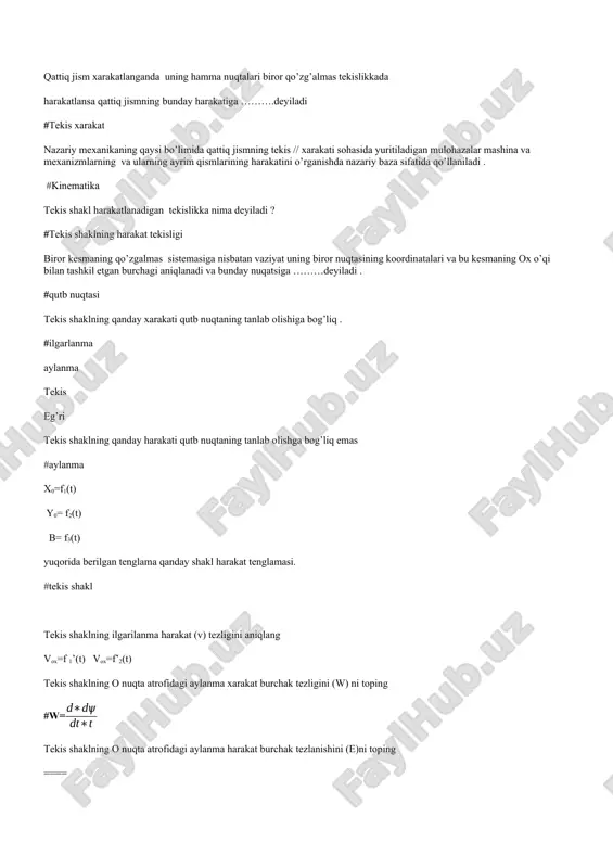 nazariy mexanikdan yakuniy test javoblari — DOCX