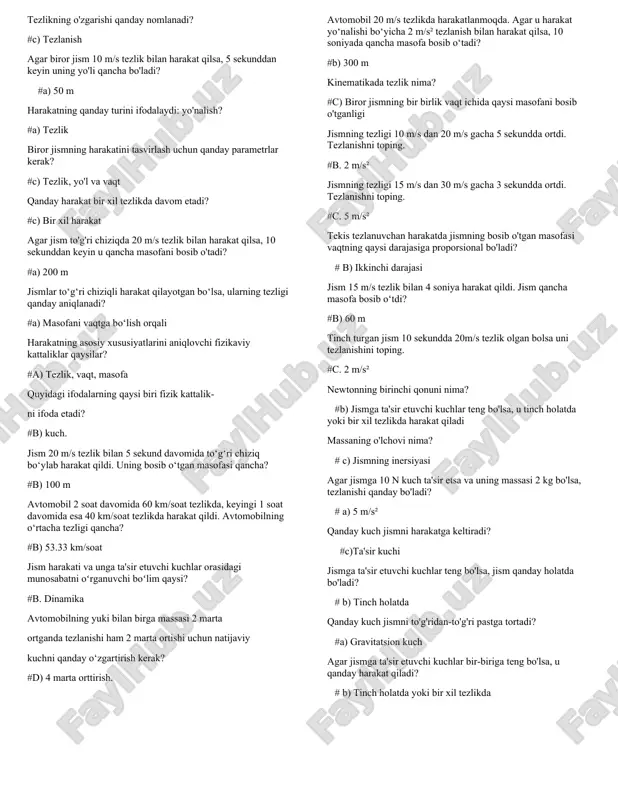 umumiy fizikadan yakuniy test javoblari — DOCX