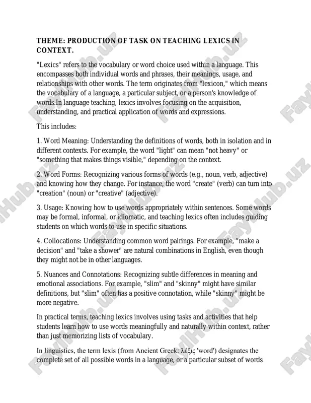 production of task on teaching lexics in context — PDF