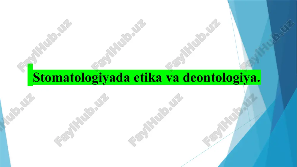 stomatologiyada etika va deontologiya. — PPTX
