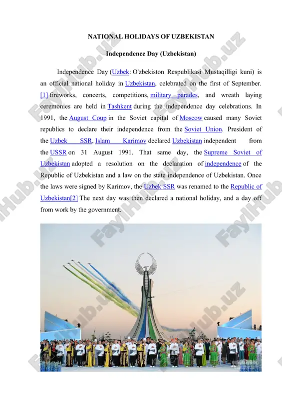 national holidays of uzbekistan — DOC