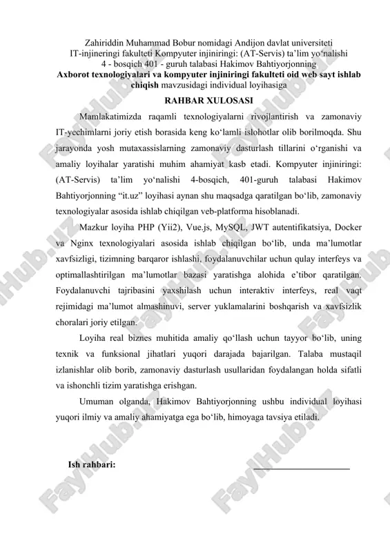 rahbar xulosasi | tayyor | rahbar xulosasi — DOCX