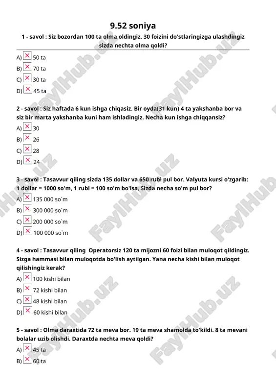 imkon savdo test, anketa to'ldirishda shu testlar tushdi! — DOCX