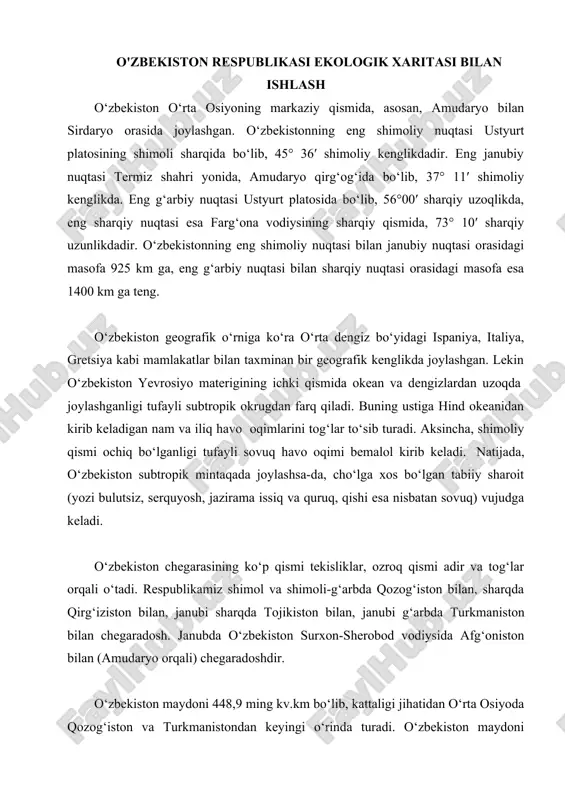 o'zbekiston respublikasi ekologik xaritasi bilan ishlashh — DOC