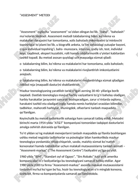 “assesment” metodi — DOCX