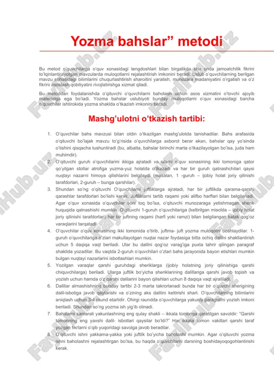 yozma bahslar metodi — DOCX