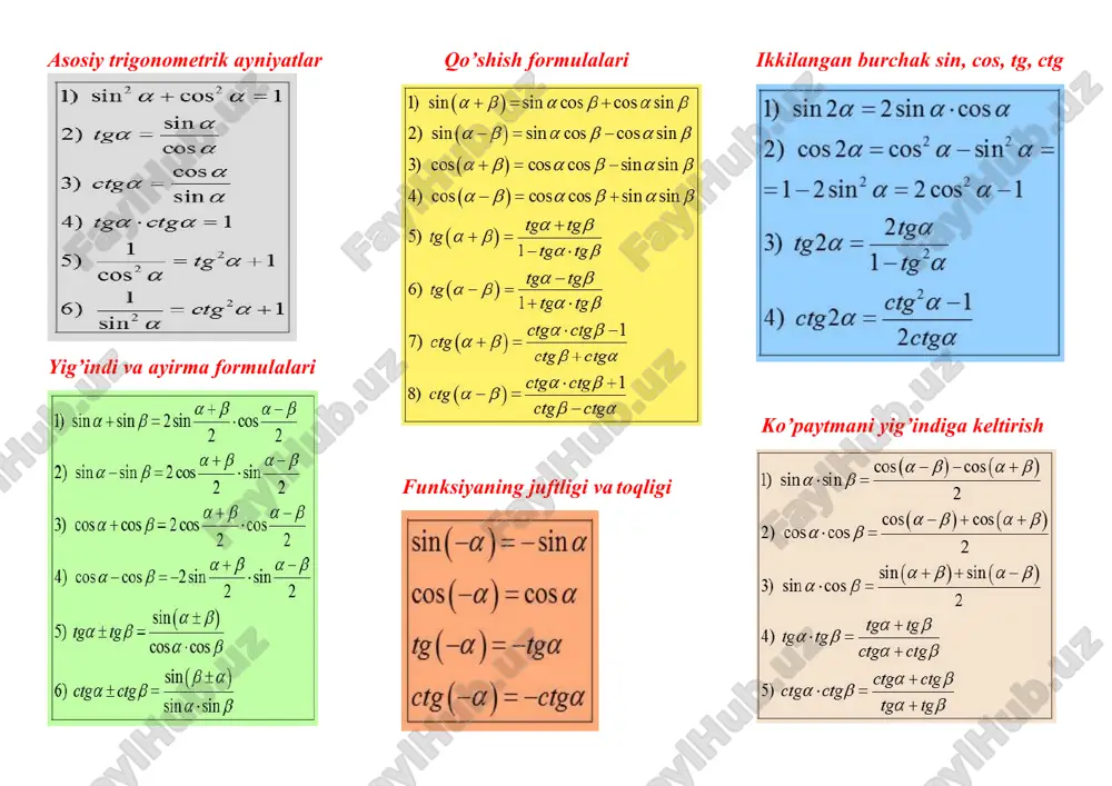 trigonometriya formulalari — PDF