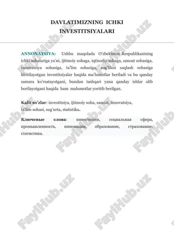 davlatimizning ichki investitsiyalari — DOCX
