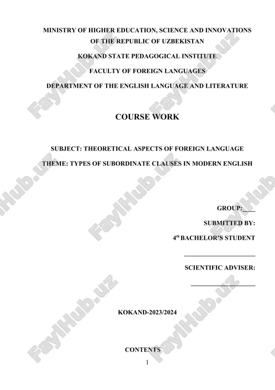 types of subordinate clauses in modern english — DOCX