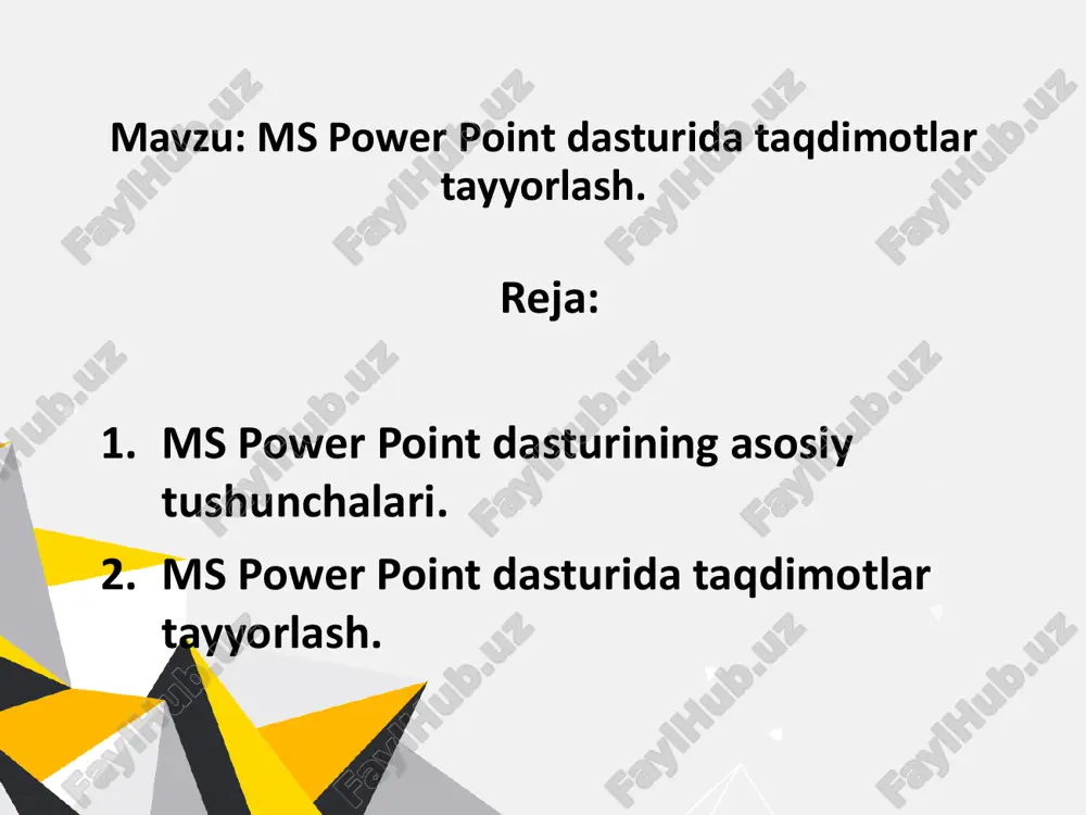 ms power point dasturida taqdimotlar tayyorlash. — PDF