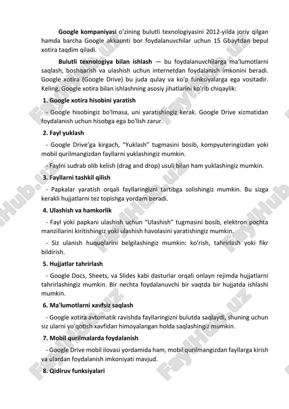 google xotira va uning imkoniyatlari — PDF